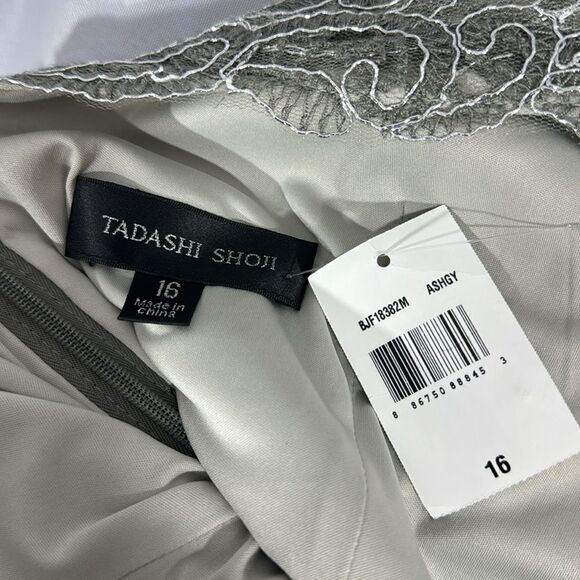 TADASHI SHOJI FORD CUTOUT DRESS IN ASH GREY  METALLIC SIZE 16 NWT - Picture 8 of 9
